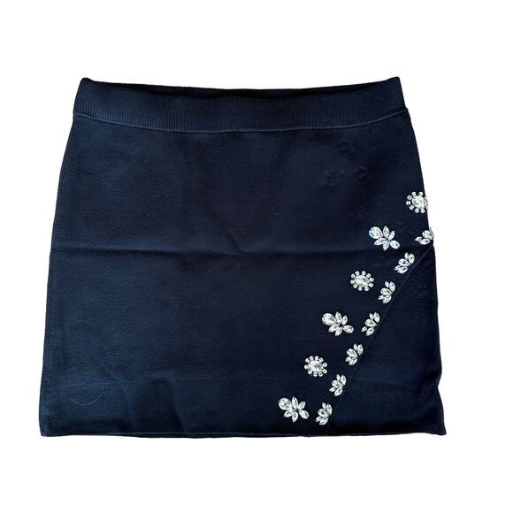 SAYLOR Black Cocktail Mini Skirt LARGE Bandage Slit Rhinestone Designer $308 NEW - Picture 7 of 9